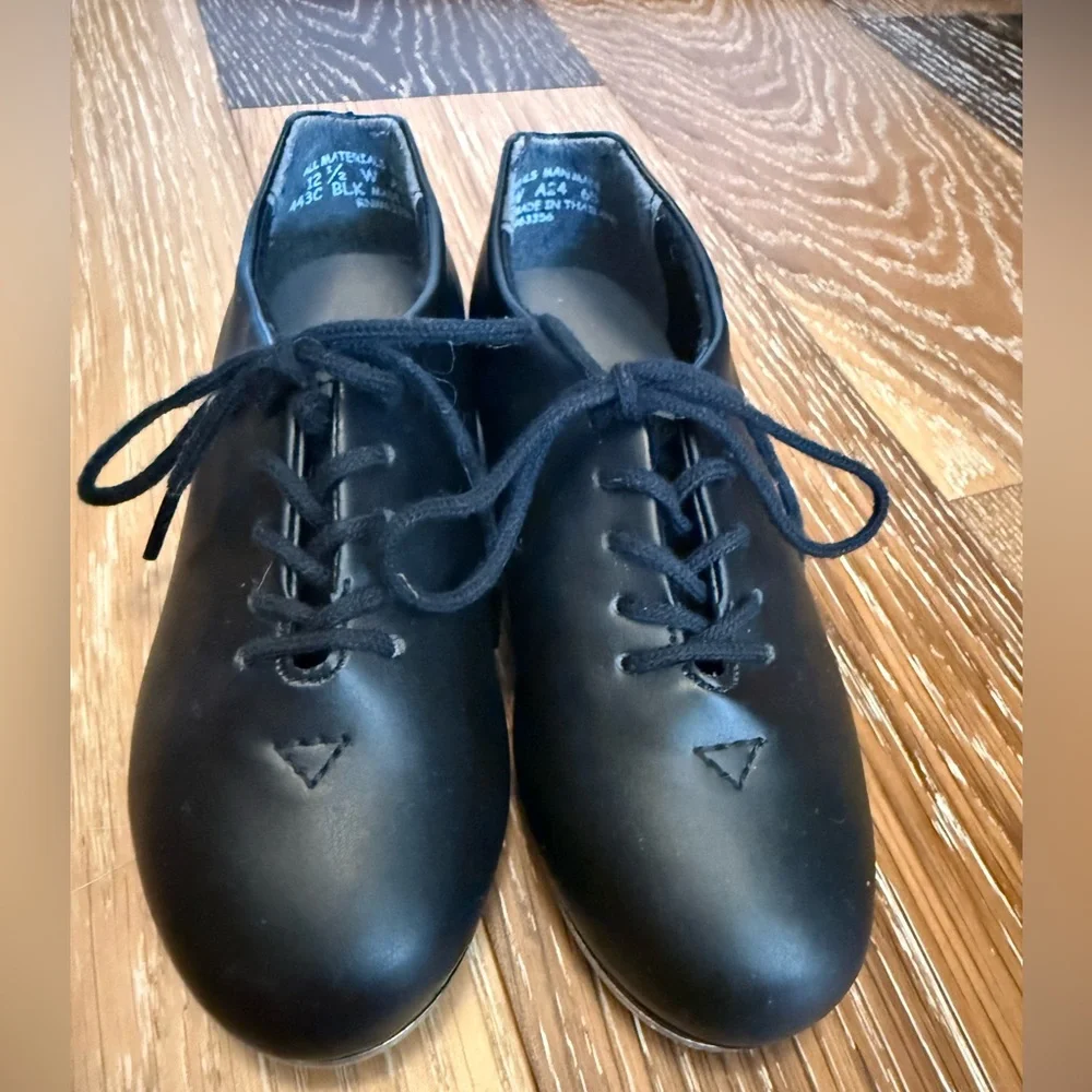 Capezio tele tone girls Black Tap Dance Shoes size 12.5 - Picture 4 of 8
